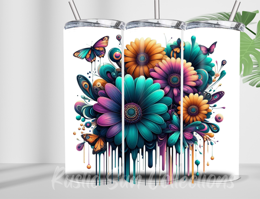 Colourful Flower and butterfly 20oz double wall Tumbler